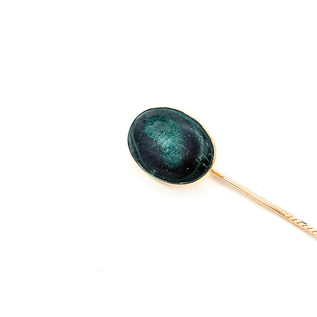 Pin 12ct Green & Black Malachite 10ky 18x13mm 2.6x.5" 3.63g 225100075