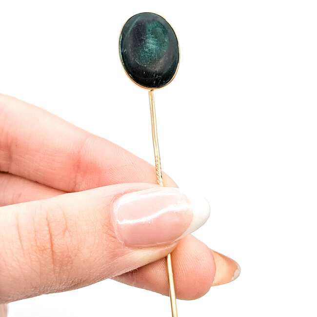 Pin 12ct Green & Black Malachite 10ky 18x13mm 2.6x.5" 3.63g 225100075