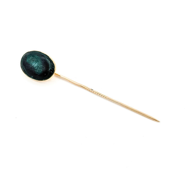 Pin 12ct Green & Black Malachite 10ky 18x13mm 2.6x.5" 3.63g 225100075