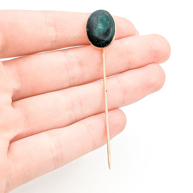 Pin 12ct Green & Black Malachite 10ky 18x13mm 2.6x.5" 3.63g 225100075