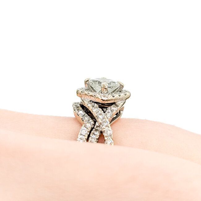 Ring Halo Wedding Set 1.52ctw Princess & Round Diamonds 14kw 6.5mm Sz5.5 6.18g 225110077