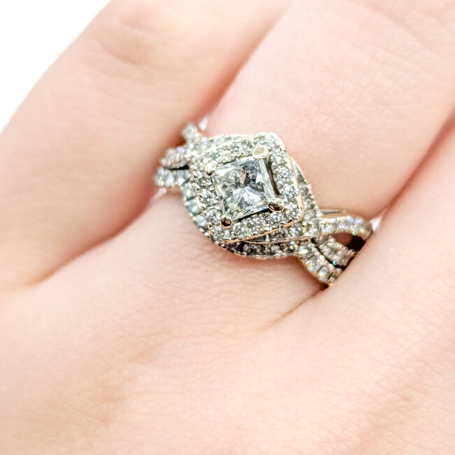 Ring Halo Wedding Set 1.52ctw Princess & Round Diamonds 14kw 6.5mm Sz5.5 6.18g 225110077