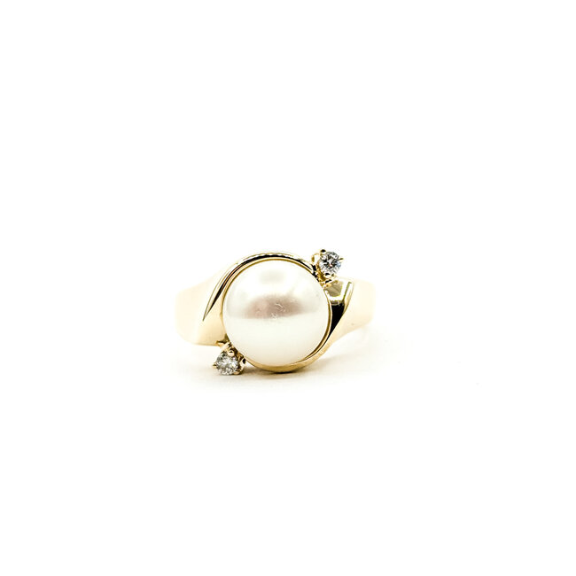 Ring Cocktail 0.07ctw Round Diamonds 10mm Pearl 14ky 12mm Sz6.75 9.2g 225110028