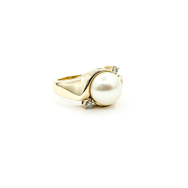 Ring Cocktail 0.07ctw Round Diamonds 10mm Pearl 14ky 12mm Sz6.75 9.2g 225110028
