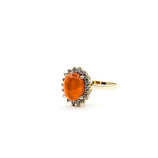 Ring Halo Cabochon 0.15ctw Round Diamonds 1ct Carnelian 14ky 12.5mm Sz6.5 2.63g 225110003