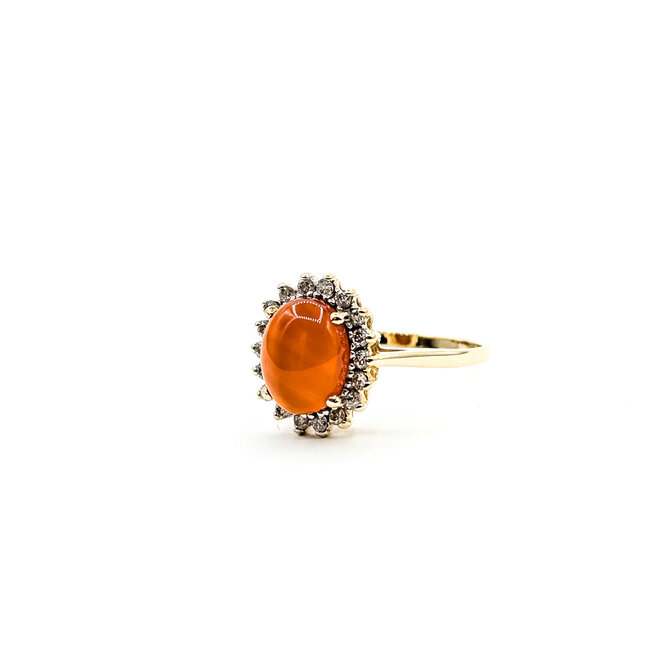 Ring Halo Cabochon 0.15ctw Round Diamonds 1ct Carnelian 14ky 12.5mm Sz6.5 2.63g 225110003
