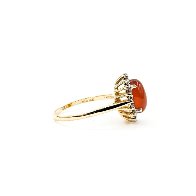 Ring Halo Cabochon 0.15ctw Round Diamonds 1ct Carnelian 14ky 12.5mm Sz6.5 2.63g 225110003