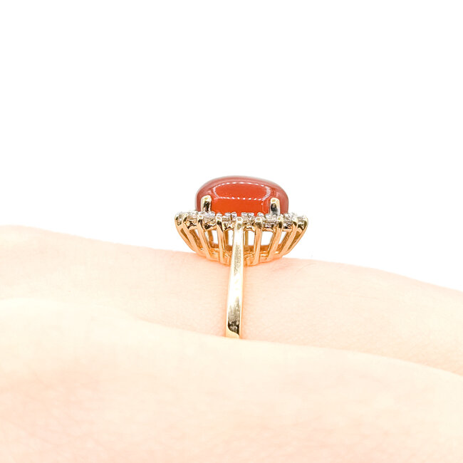 Ring Halo Cabochon 0.15ctw Round Diamonds 1ct Carnelian 14ky 12.5mm Sz6.5 2.63g 225110003