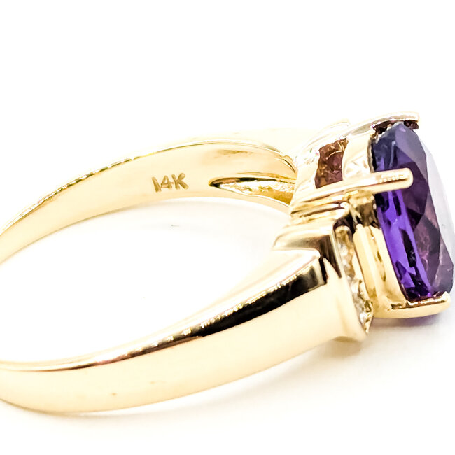 Ring 0.06ctw Round Diamonds 1.45ct Amethyst 14ky 9mm Sz6.5 3.5g 225110010