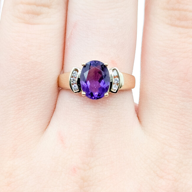 Ring 0.06ctw Round Diamonds 1.45ct Amethyst 14ky 9mm Sz6.5 3.5g 225110010