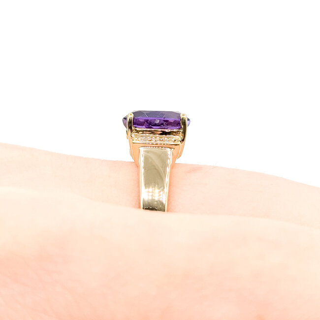 Ring 0.06ctw Round Diamonds 1.45ct Amethyst 14ky 9mm Sz6.5 3.5g 225110010