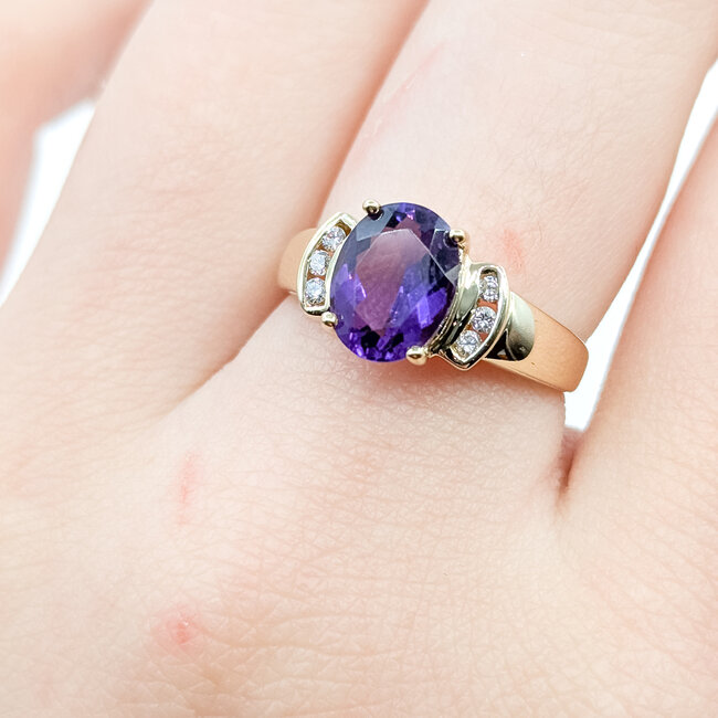Ring 0.06ctw Round Diamonds 1.45ct Amethyst 14ky 9mm Sz6.5 3.5g 225110010