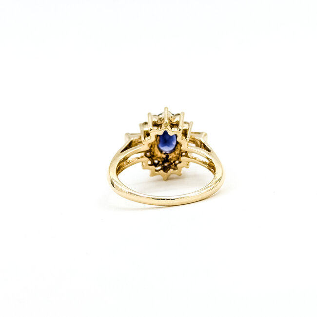 Ring Cluster Halo 0.56ctw Round & Baguette Diamonds .95ct Iolite 14ky 13.4mm Sz6.5 5.2g 225110009