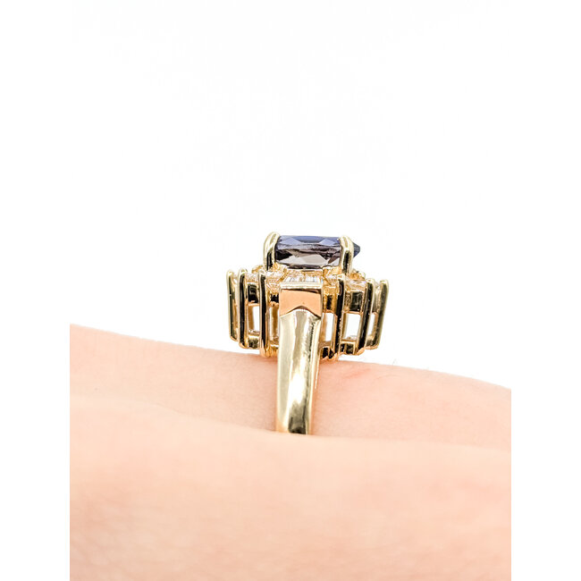 Ring Cluster Halo 0.56ctw Round & Baguette Diamonds .95ct Iolite 14ky 13.4mm Sz6.5 5.2g 225110009