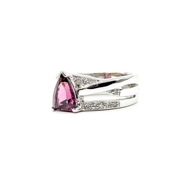 Ring Cross Over 0.05ctw Round Diamonds 1.8ct Rodolite Garnet 14kw 9.5mm Sz6.5 7.4g 225110024