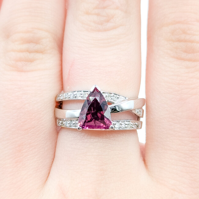 Ring Cross Over 0.05ctw Round Diamonds 1.8ct Rodolite Garnet 14kw 9.5mm Sz6.5 7.4g 225110024