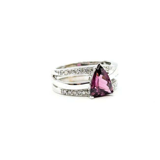 Ring Cross Over 0.05ctw Round Diamonds 1.8ct Rodolite Garnet 14kw 9.5mm Sz6.5 7.4g 225110024