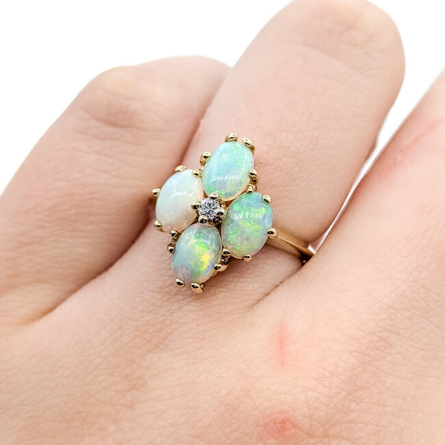 Ring Cocktail 0.03ctw Round Diamonds 4ctw Opal 14ky 16.5mm Sz5.5 3.4g 225110026