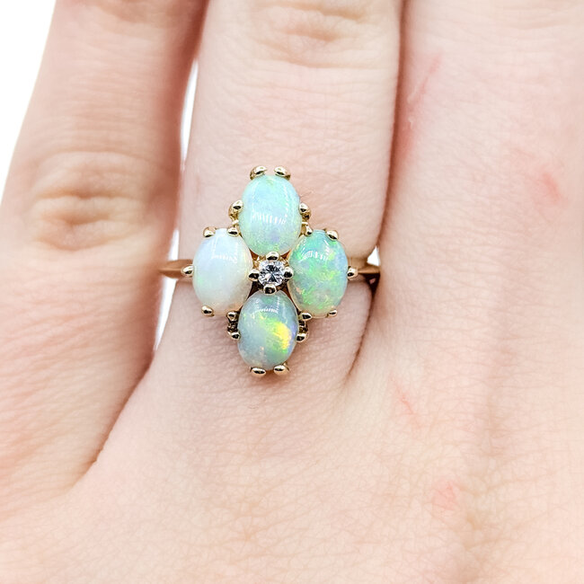 Ring Cocktail 0.03ctw Round Diamonds 4ctw Opal 14ky 16.5mm Sz5.5 3.4g 225110026