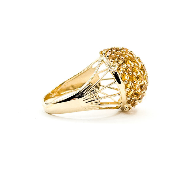 Ring Dome Cluster 4ctw Golden Citrine 14ky 18mm Sz8 6.58g 225110136