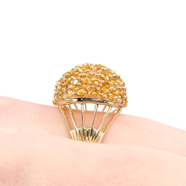 Ring Dome Cluster 4ctw Golden Citrine 14ky 18mm Sz8 6.58g 225110136