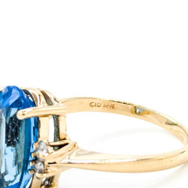 Ring 0.08ctw Round Diamonds 5ct Blue Topaz 14ky 14mm Sz7.25 4.5g 225110020