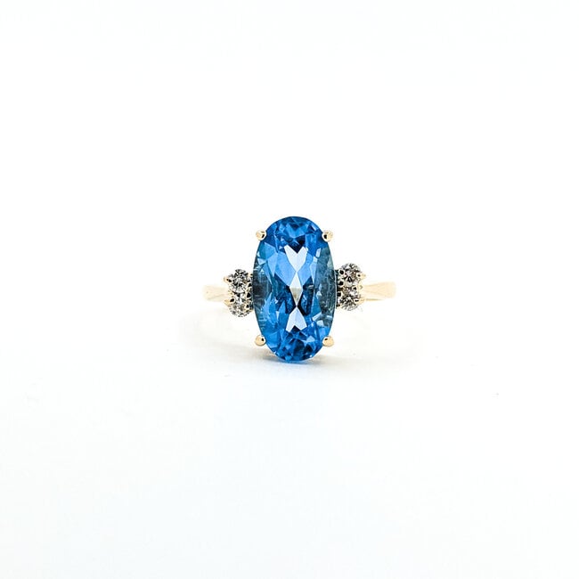 Ring 0.08ctw Round Diamonds 5ct Blue Topaz 14ky 14mm Sz7.25 4.5g 225110020