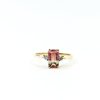 Ring Accented Solitaire 0.01ctw Round Diamonds 1.2ct Watermellon Tourmaline 14ky 7.6mm Sz7.25 2.53g 225110019