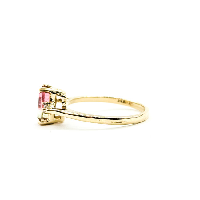 Ring Accented Solitaire 0.01ctw Round Diamonds 1.2ct Watermellon Tourmaline 14ky 7.6mm Sz7.25 2.53g 225110019