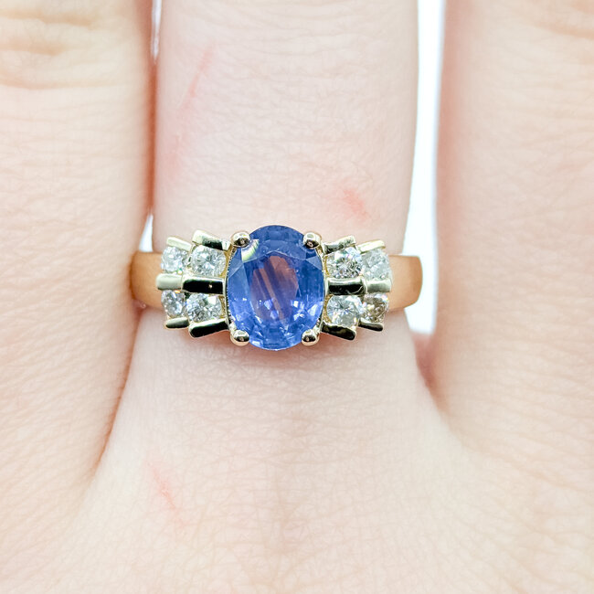 Ring Accented 0.32ctw Round Diamonds 2ct Sapphire 14ky 7.8mm Sz7 4.12g 225110004