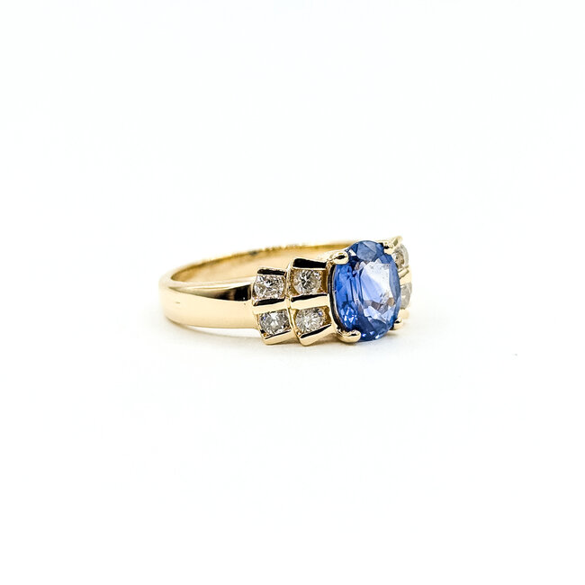 Ring Accented 0.32ctw Round Diamonds 2ct Sapphire 14ky 7.8mm Sz7 4.12g 225110004