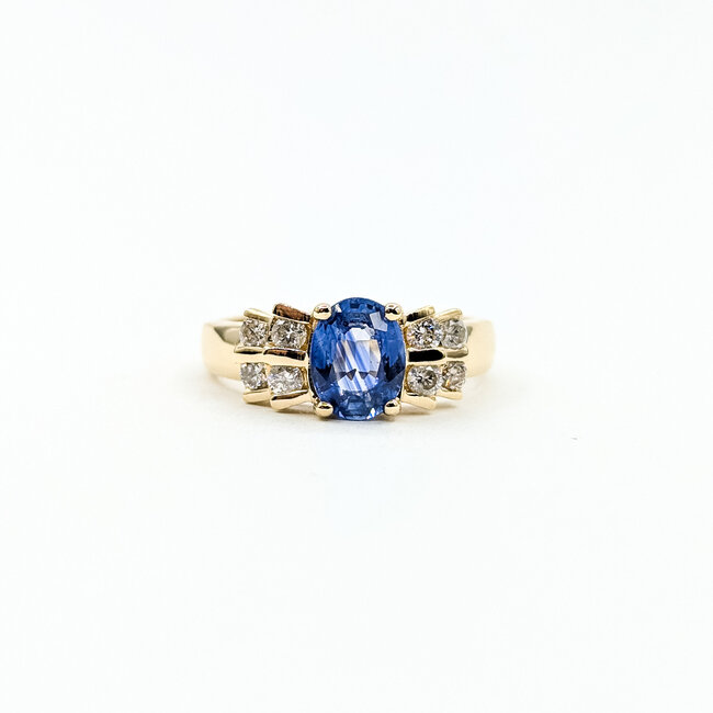 Ring Accented 0.32ctw Round Diamonds 2ct Sapphire 14ky 7.8mm Sz7 4.12g 225110004