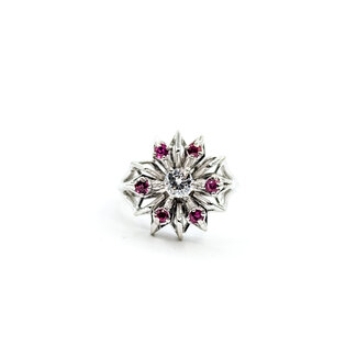 Kelly Lamphear-Dash Ring Starburst .30ct Round Diamond .20ctw Ruby 14kw 16mm Sz4.5 5.25g 225110146