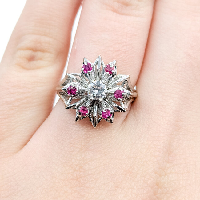 Ring Starburst .30ct Round Diamond .20ctw Ruby 14kw 16mm Sz4.5 5.25g 225110146