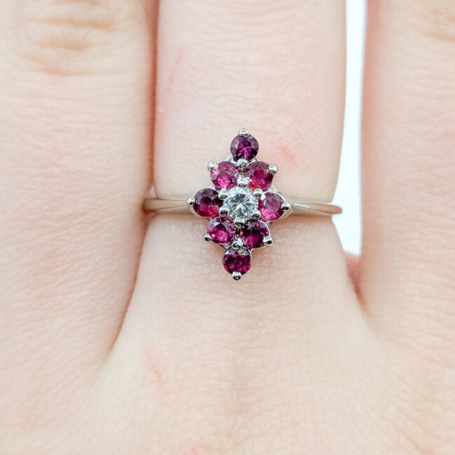 Ring Cocktail 0.09ctw Round Diamonds .50ctw Ruby 14kw 13.5mm Sz6 2.62g 225110007