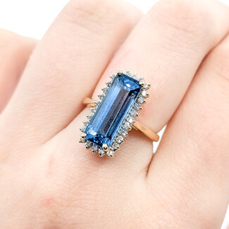 Ring Halo 0.2ctw Round Diamonds 5.26ct Blue Topaz 14ky 19.65mm Sz6.6 5.5g 225110022