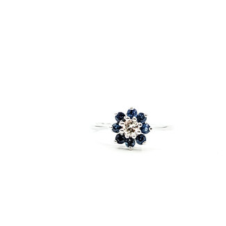 Ring Flower 0.15ctw Round Diamonds .40ctw Sapphire 14kw 9mm Sz6.75 2.2g 225110017