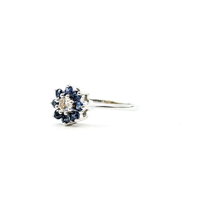 Ring Flower 0.15ctw Round Diamonds .40ctw Sapphire 14kw 9mm Sz6.75 2.2g 225110017