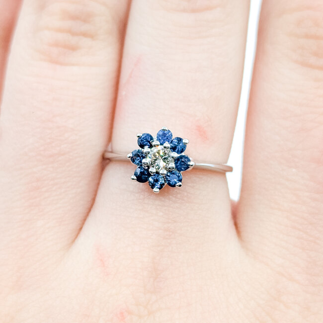 Ring Flower 0.15ctw Round Diamonds .40ctw Sapphire 14kw 9mm Sz6.75 2.2g 225110017