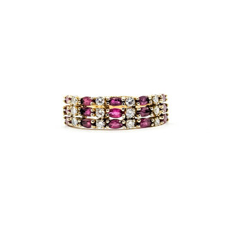 Ring 3-Row .33ctw Round Diamonds 1.00ctw Red Ruby 14ky 7mm Sz9 3.92g 225120001