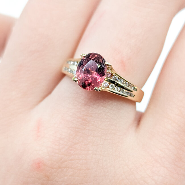 Ring 0.3ctw Round Diamonds 2ct Pink Tourmaline 14ky 8mm Sz7 4.13g 225110015