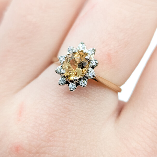 Ring Halo 0.2ctw Round Diamonds .50ct Citrine 14ky 10.85mm Sz6.25 2.5g 225110018