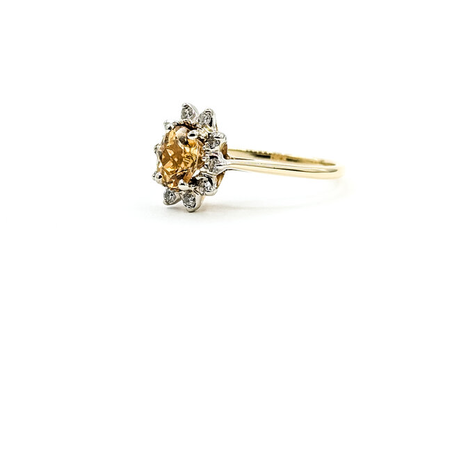 Ring Halo 0.2ctw Round Diamonds .50ct Citrine 14ky 10.85mm Sz6.25 2.5g 225110018