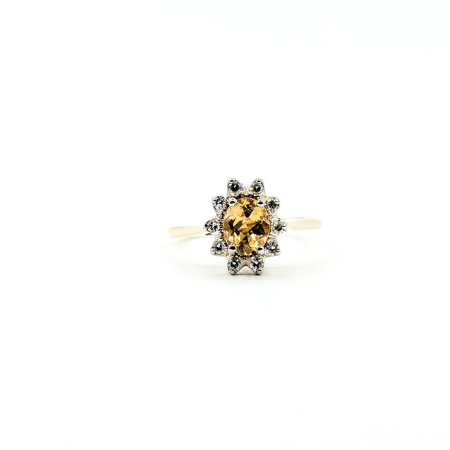 Ring Halo 0.2ctw Round Diamonds .50ct Citrine 14ky 10.85mm Sz6.25 2.5g 225110018