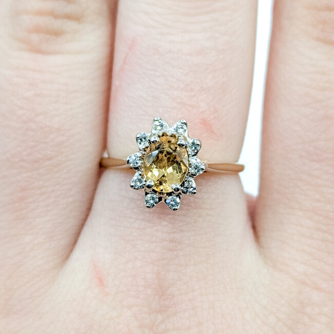 Ring Halo 0.2ctw Round Diamonds .50ct Citrine 14ky 10.85mm Sz6.25 2.5g 225110018