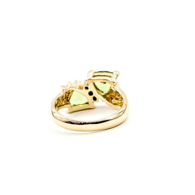 Ring Toi et Moi 0.03ctw Round Diamonds 2.2ctw Peridot 14ky 10.35mm Sz6.5 6.1g 225110021