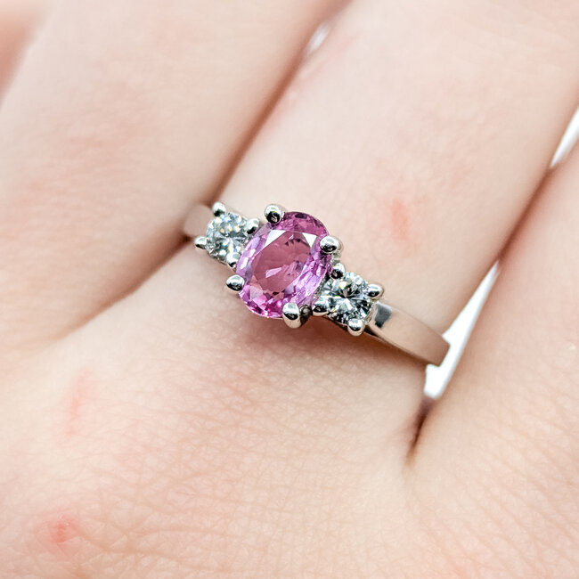 Ring Accented Solitaire 0.2ctw Round Diamonds .80ct Pink Topaz 14kw 6.8mm Sz7.25 2.9g 225110005