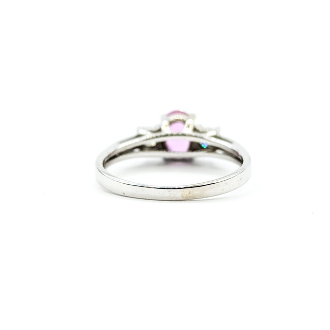 Ring Accented Solitaire 0.2ctw Round Diamonds .80ct Pink Topaz 14kw 6.8mm Sz7.25 2.9g 225110005