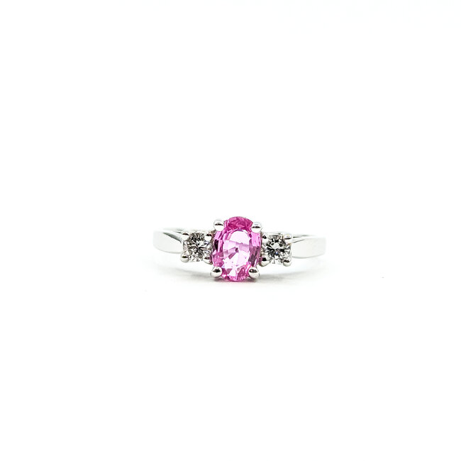 Ring Accented Solitaire 0.2ctw Round Diamonds .80ct Pink Topaz 14kw 6.8mm Sz7.25 2.9g 225110005