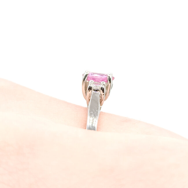 Ring Accented Solitaire 0.2ctw Round Diamonds .80ct Pink Topaz 14kw 6.8mm Sz7.25 2.9g 225110005